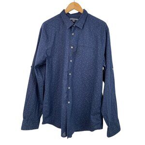 XXL John Varvatos Mens Blue Long-Sleeve Button-Up Shirt Linen Cotton EUC